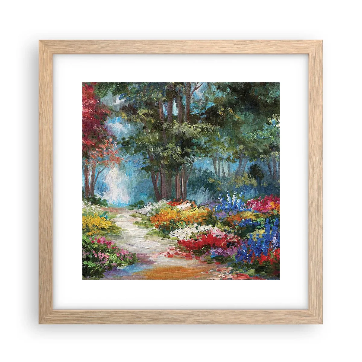 Póster en marco roble claro - Jardín forestal, bosque floral - 30x30 cm