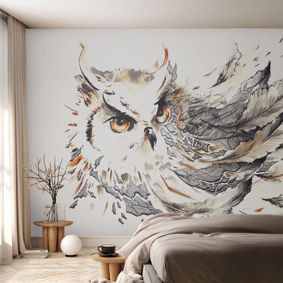 Fotomural Standard Eco - Venía de un mundo de magia - Pájaro, Búho, Gráficos - 200x140 cm