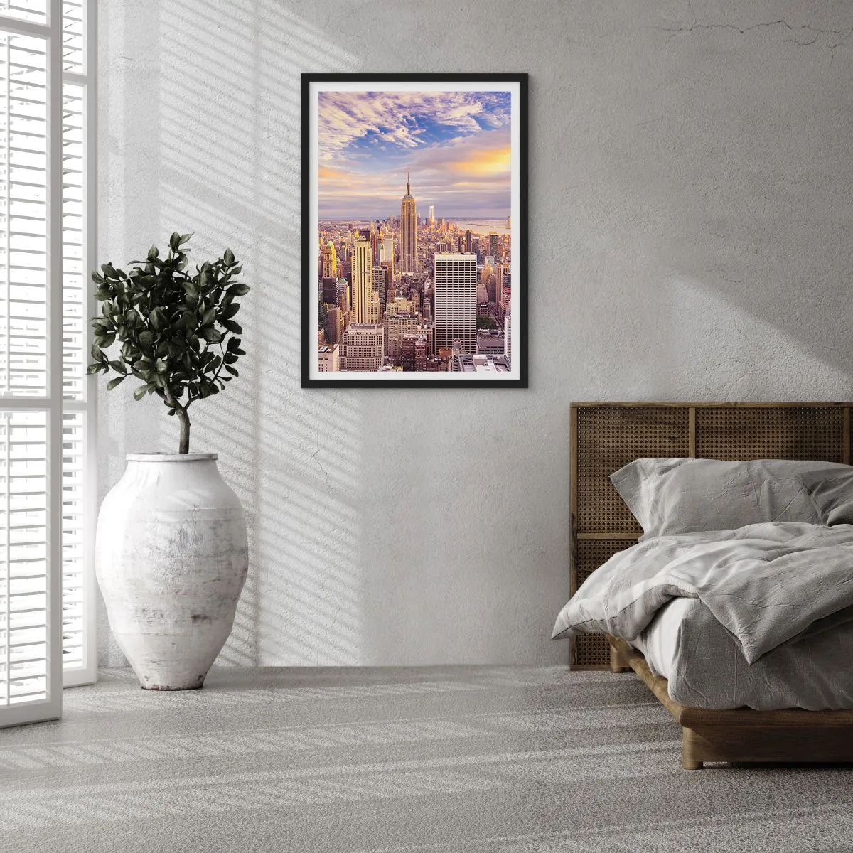 Póster en marco negro - Panorama de la ciudad de Nueva York desde el Empire State Building al atardecer - 50x70cm - Alcanzar las nubes - Decoración de pared moderna para salón y dormitorio ARTTOR