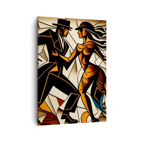 Cuadro sobre lienzo - Impresión de Imagen - Una pareja dinámica bailando en forma abstracta. - 50x70cm - Danza de pasión - Decoración de pared moderna para salón y dormitorio ARTTOR