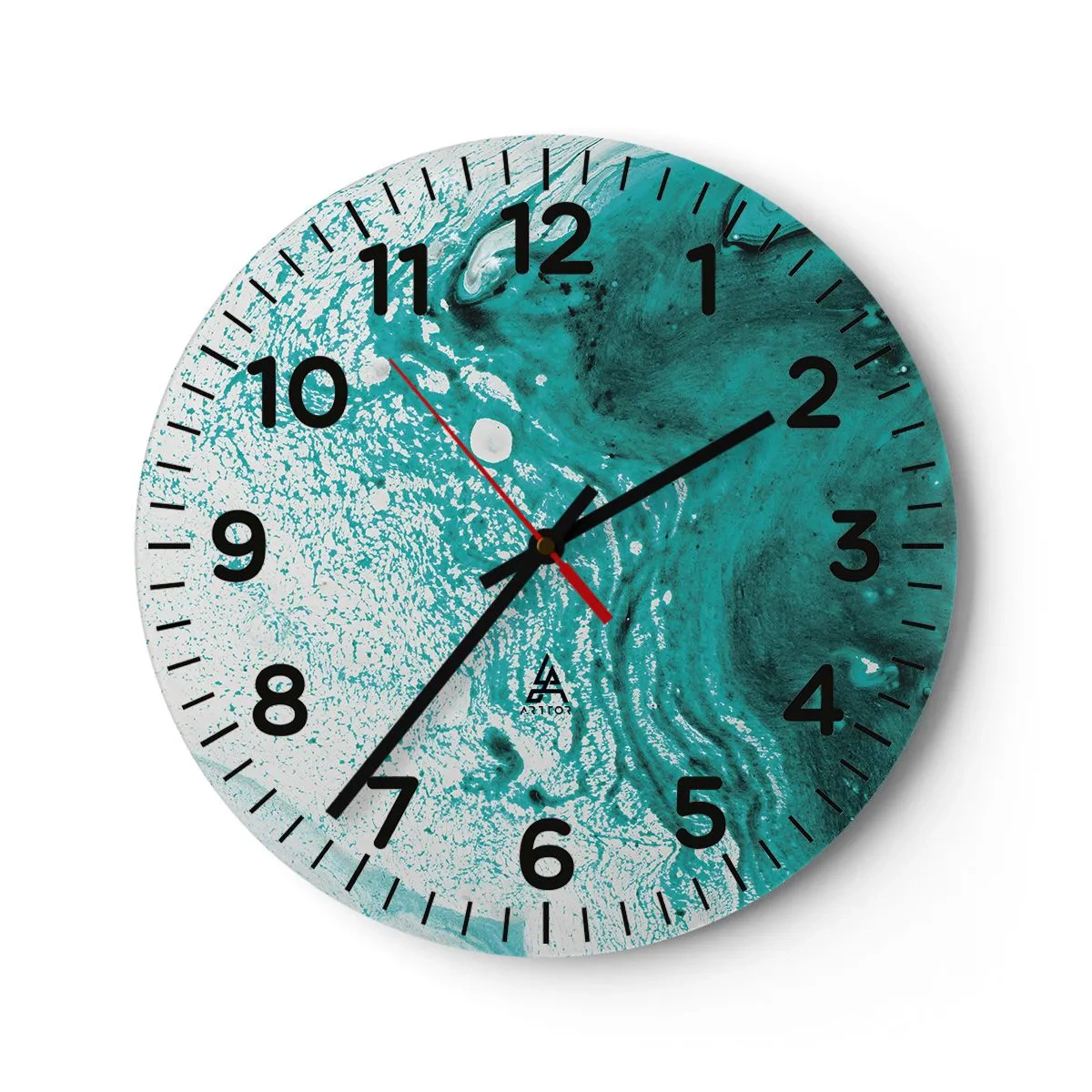 Reloj de pared - Reloj de vidrio - Disolución en blanco y turquesa - 40x40 cm