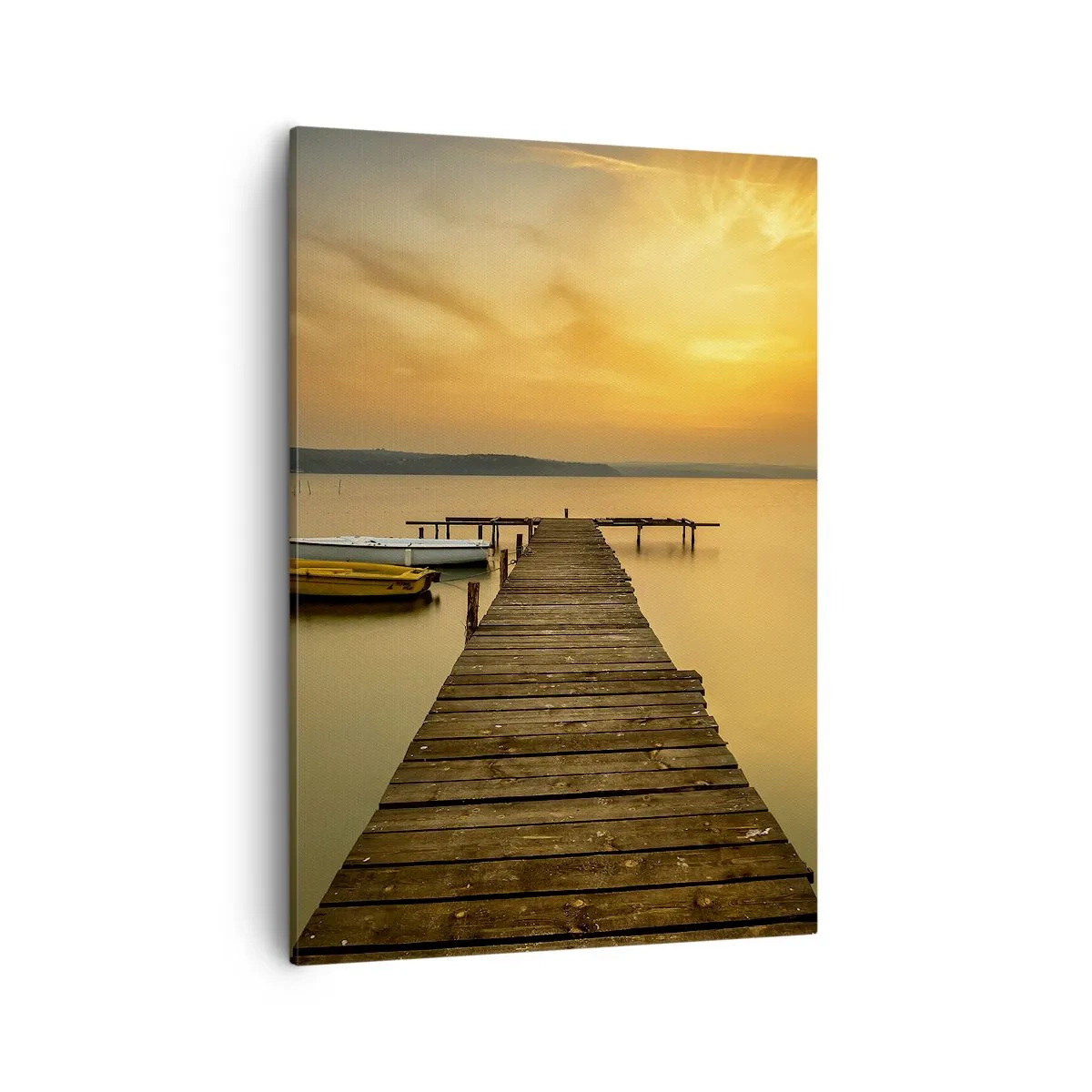 Cuadro sobre lienzo - Impresión de Imagen - Muelle de madera y barcos en el lago al atardecer - 50x70cm - Abriré el cielo dorado para ti - Decoración de pared moderna para salón y dormitorio ARTTOR