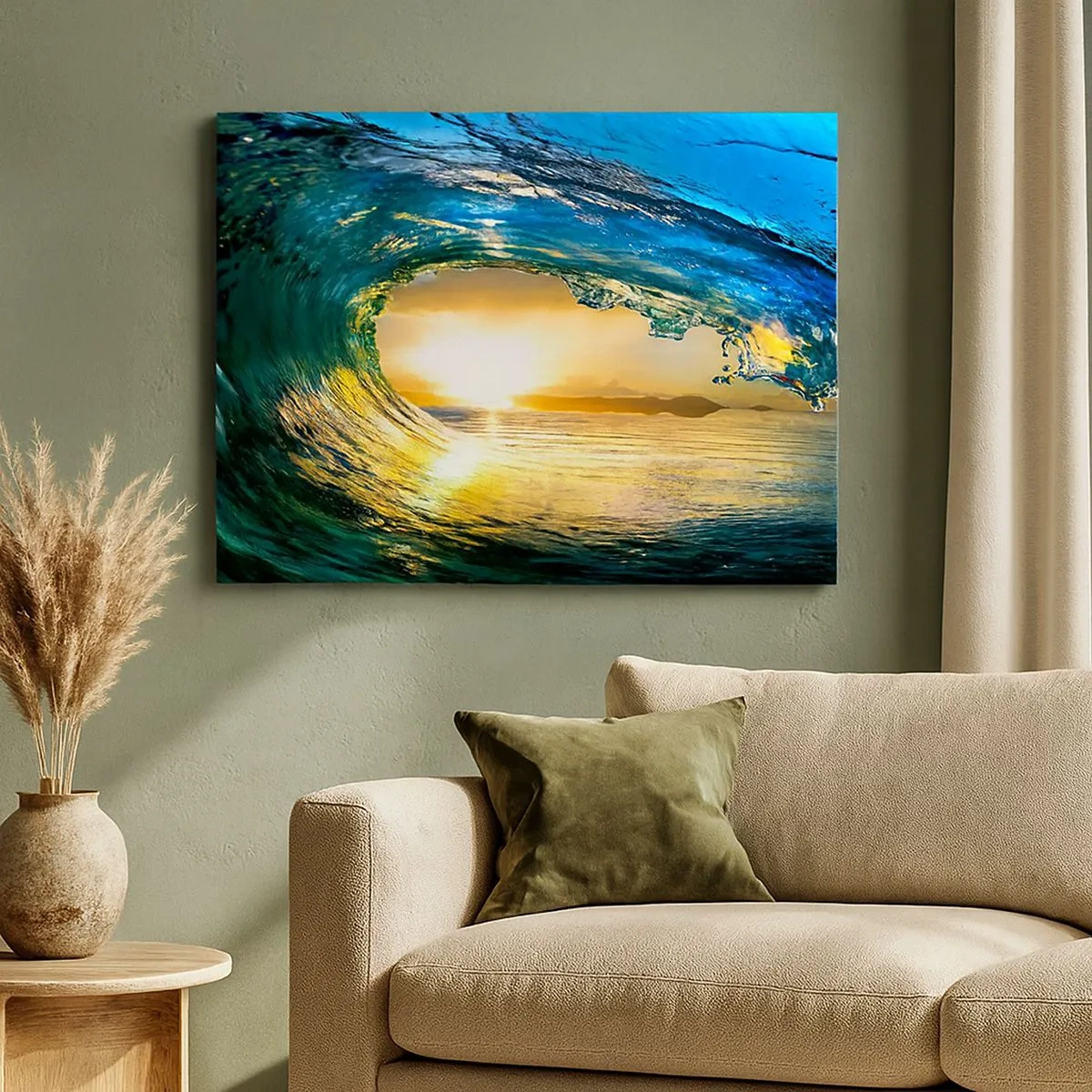 Cuadro sobre lienzo - Impresión de Imagen - Ola del océano bajo el sol con vistas al horizonte. - 70x50cm - Ojo de esperanza - Decoración de pared moderna para salón y dormitorio ARTTOR