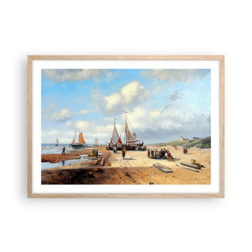 Póster en marco roble claro - Después de una pesca exitosa - 70x50 cm