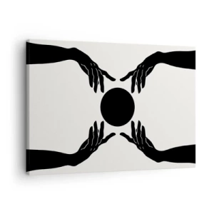 Cuadro sobre lienzo - Impresión de Imagen - Manos negras en una composición simétrica con una pelota. - 70x50cm - Una señal secreta - Decoración de pared moderna para salón y dormitorio ARTTOR