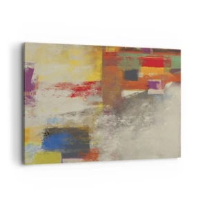 Cuadro sobre lienzo - Impresión de Imagen - Abstracción colorida con formas geométricas. - 100x70cm - Geometría de color - Decoración de pared moderna para salón y dormitorio ARTTOR