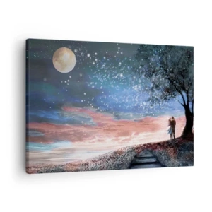 Cuadro sobre lienzo - Impresión de Imagen - Escena romántica de pareja bajo la luna llena - 70x50cm - Un espectáculo estelar - Decoración de pared moderna para salón y dormitorio ARTTOR