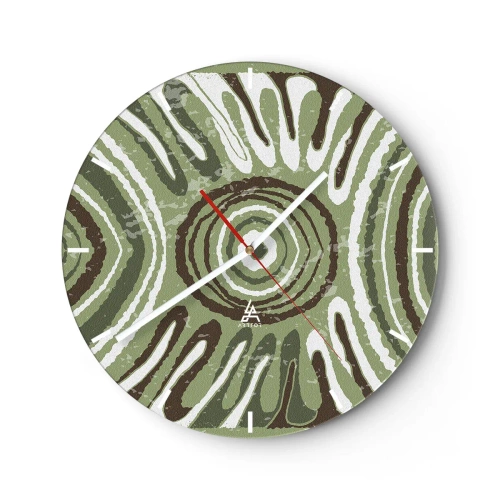 Reloj de pared - Reloj de vidrio - Composición simétrica verde y marrón con patrones concéntricos. - 30x30cm - Explosión de emociones - Decoración de pared moderna para salón, cocina y dormitorio ARTTOR
