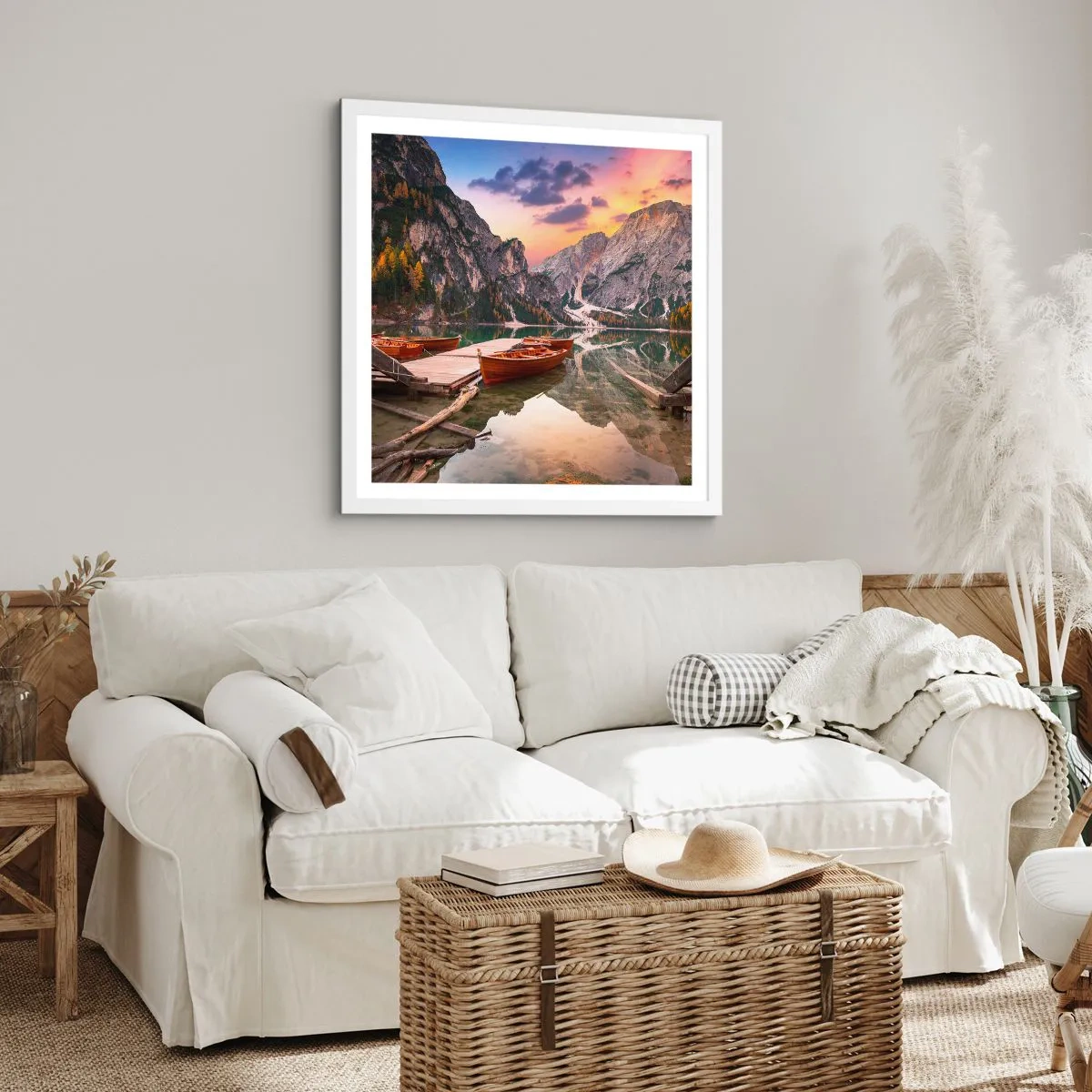 Póster en marco blanco - Espejo entre montañas - 40x40 cm