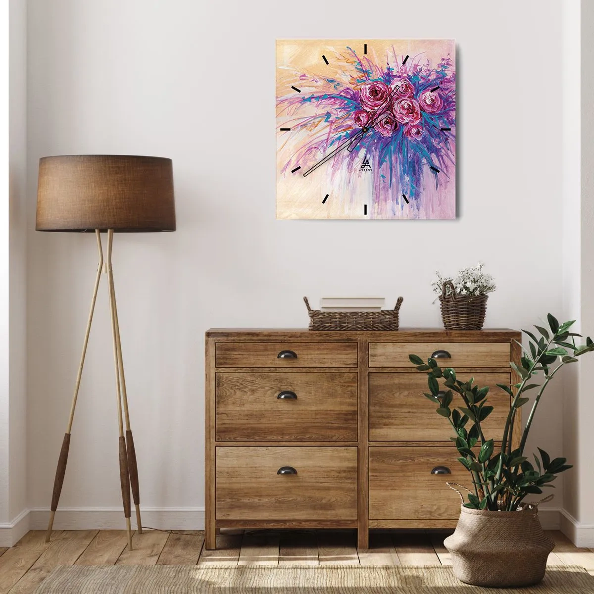 Reloj de pared - Reloj de vidrio - Fuente de rosas - 30x30 cm