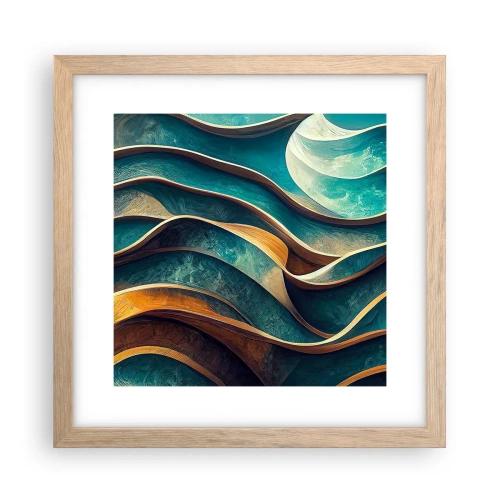 Póster en marco roble claro - Meandros de azul - 30x30 cm