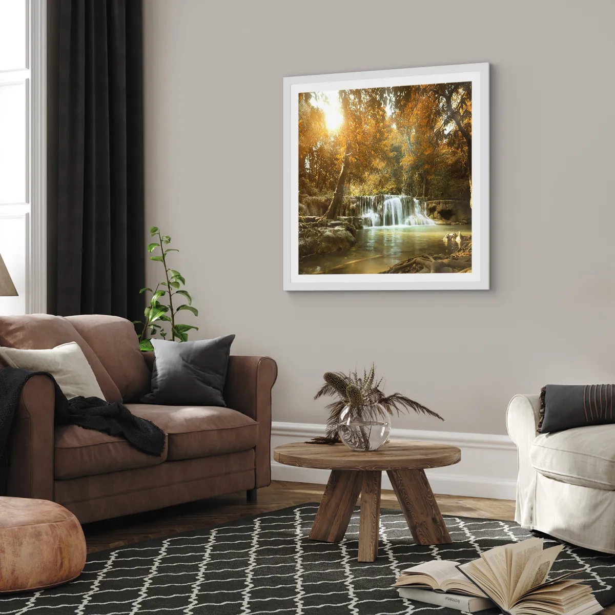 Póster en marco blanco - Una cascada en el parque - 30x30 cm