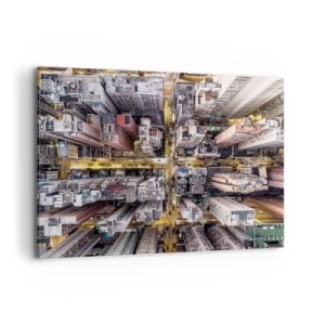 Cuadro sobre lienzo - Impresión de Imagen - Una vista de pájaro de una ciudad llena de rascacielos. - 100x70cm - Saludos desde Hong Kong - Decoración de pared moderna para salón y dormitorio ARTTOR