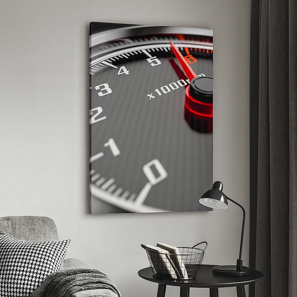 Cuadro sobre lienzo - Impresión de Imagen - Primer plano del tacómetro con la aguja roja - 50x70cm - Pisa a fondo - Decoración de pared moderna para salón y dormitorio ARTTOR