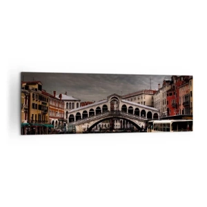 Cuadro sobre lienzo - Impresión de Imagen - Puente de Rialto en Venecia sobre el Gran Canal, arquitectura clásica. - 160x50cm - Promesa de una velada veneciana - Decoración de pared moderna para salón y dormitorio ARTTOR