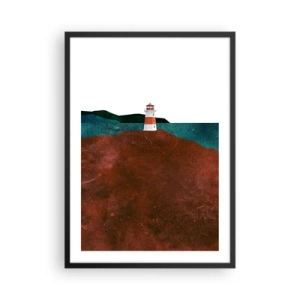 Póster en marco negro - Un paisaje minimalista con un faro en una colina. - 50x70cm - Mirando al mar - Decoración de pared moderna para salón y dormitorio ARTTOR