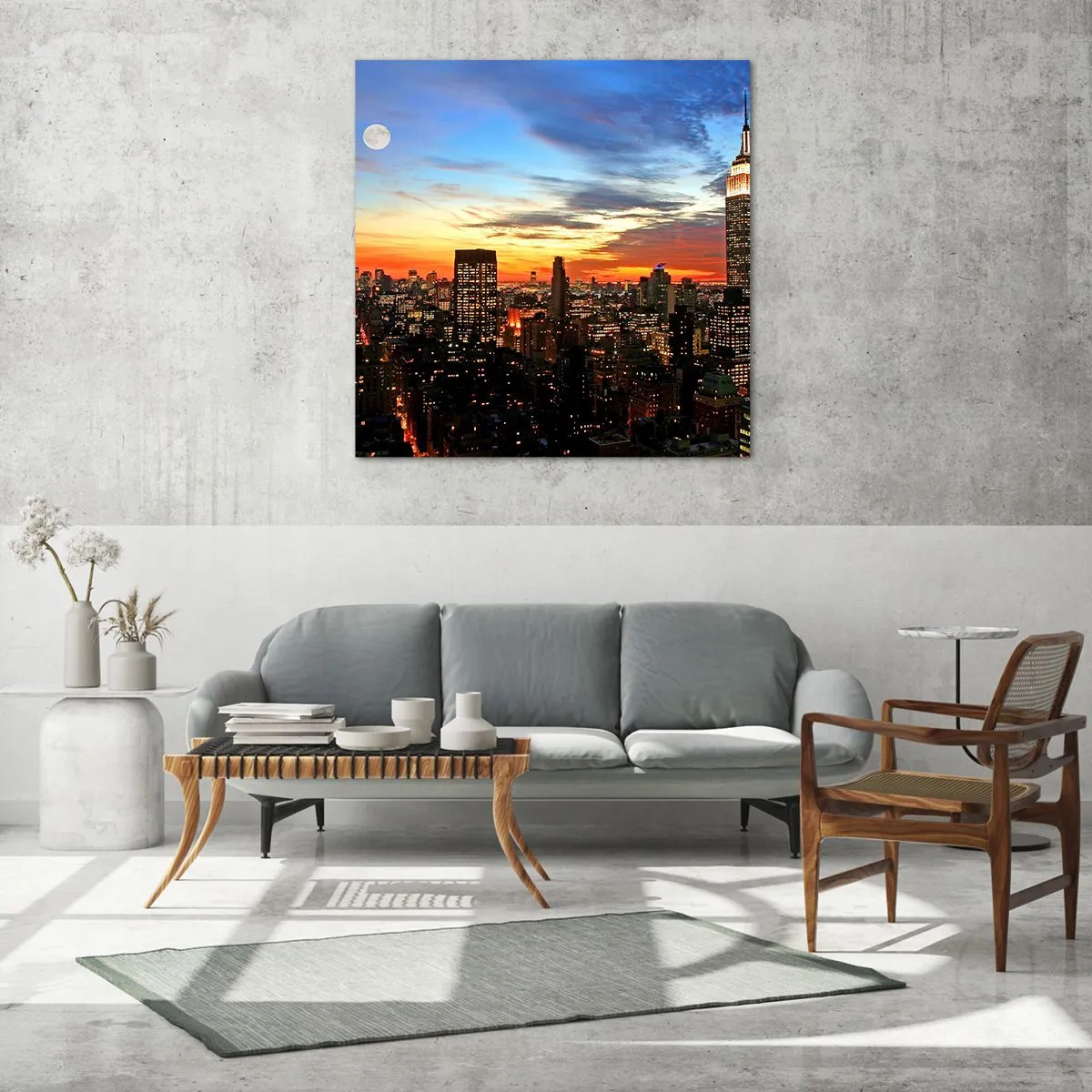 Cuadro sobre vidrio - Impresiones sobre Vidrio - Una luminosa noche americana - 70x70 cm