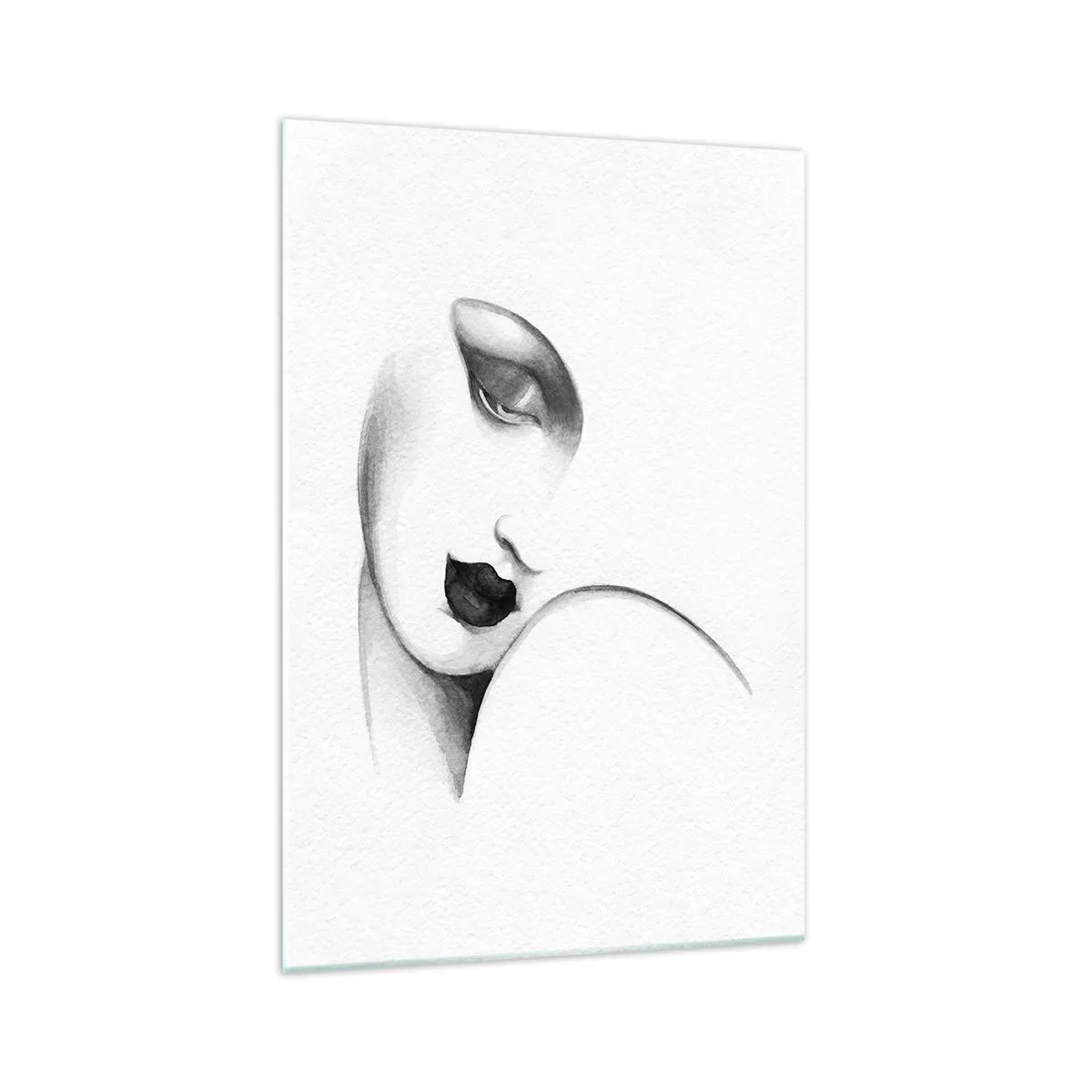 Cuadro sobre vidrio - Impresiones sobre Vidrio - Un retrato sutil de una mujer en estilo monocromático. - 70x100cm - Pensativa - Decoración de pared moderna para salón y dormitorio ARTTOR
