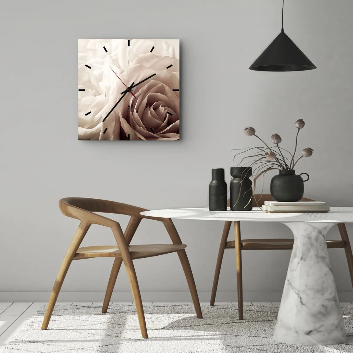 Reloj de pared - Reloj de vidrio - En el corazón de una rosa - 40x40 cm