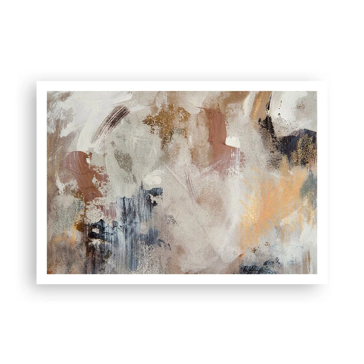 Póster - Manchas abstractas en tonos apagados de beige y dorado. - 100x70cm - Abstracción brumosa - Decoración de pared moderna para salón y dormitorio ARTTOR