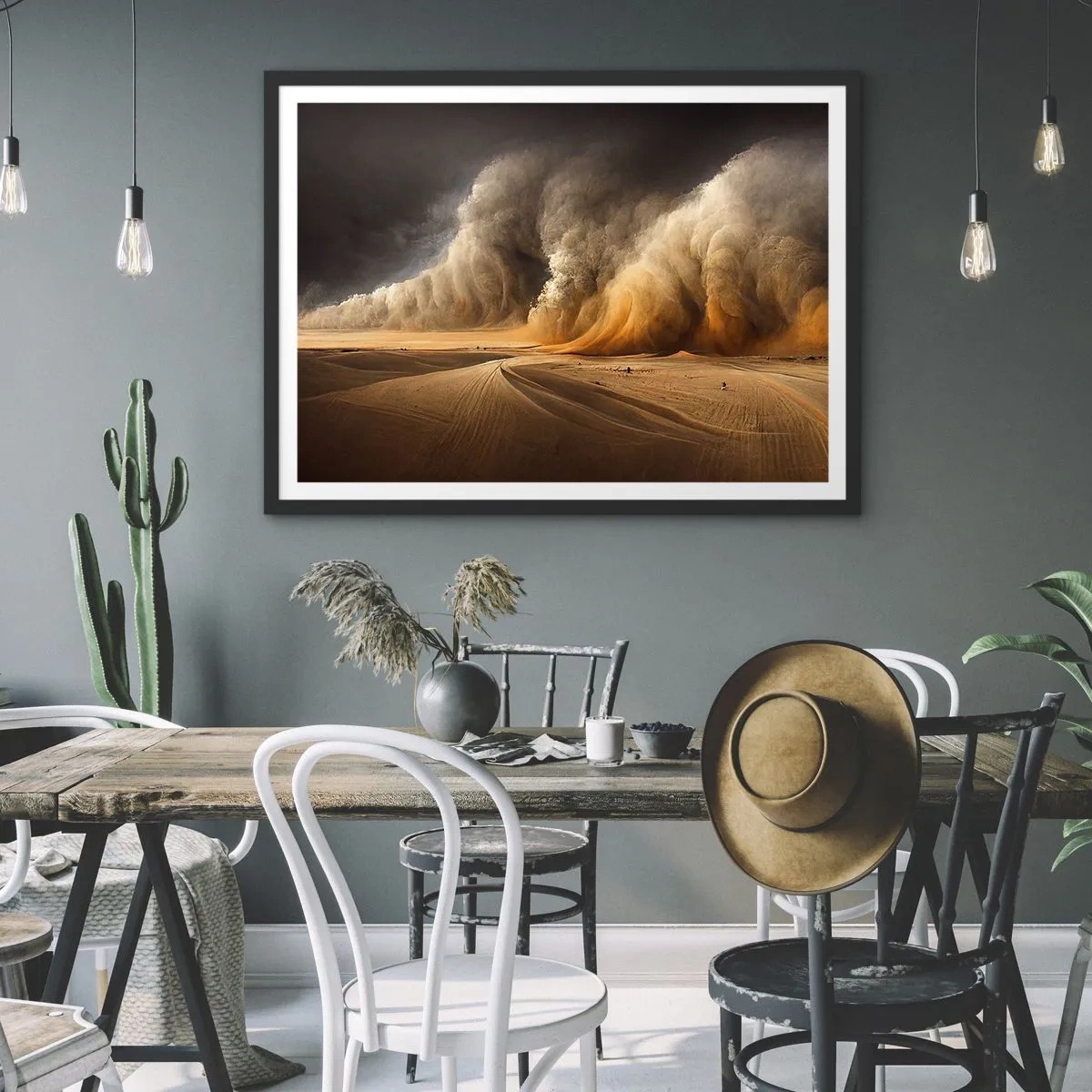 Póster en marco negro - Impresionante tormenta de arena en el desierto - 70x50cm - Ira del desierto - Decoración de pared moderna para salón y dormitorio ARTTOR