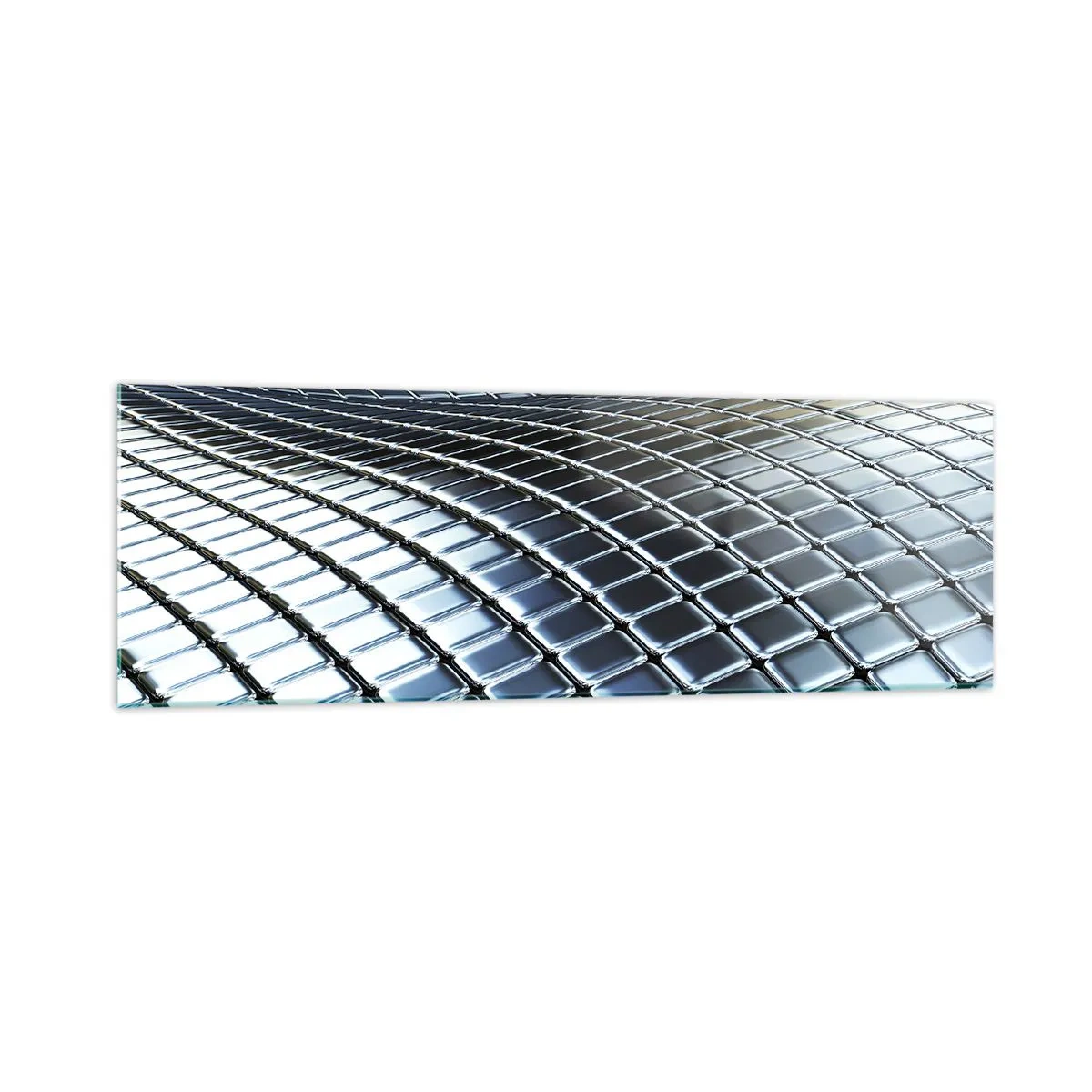Cuadro sobre vidrio - Impresiones sobre Vidrio - Estructura moderna de cuadrados metálicos. - 160x50cm - Ola de plata - Decoración de pared moderna para salón y dormitorio ARTTOR
