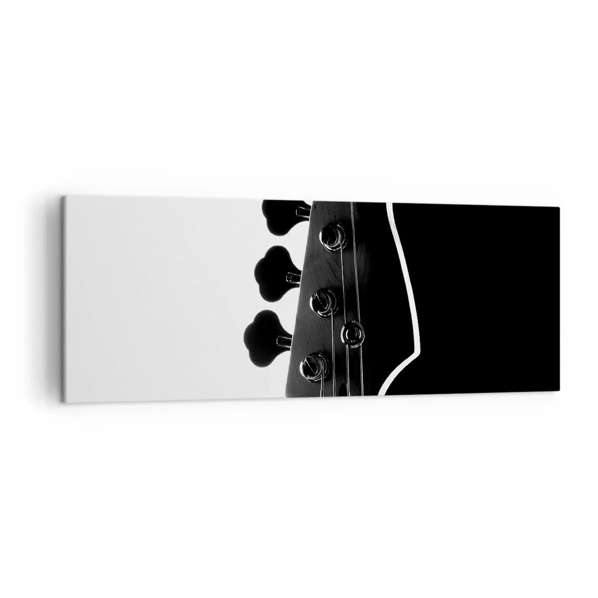 Cuadro sobre lienzo - Impresión de Imagen - Silueta en blanco y negro del clavijero de un bajo - 140x50cm - Silencio musical  - Decoración de pared moderna para salón y dormitorio ARTTOR