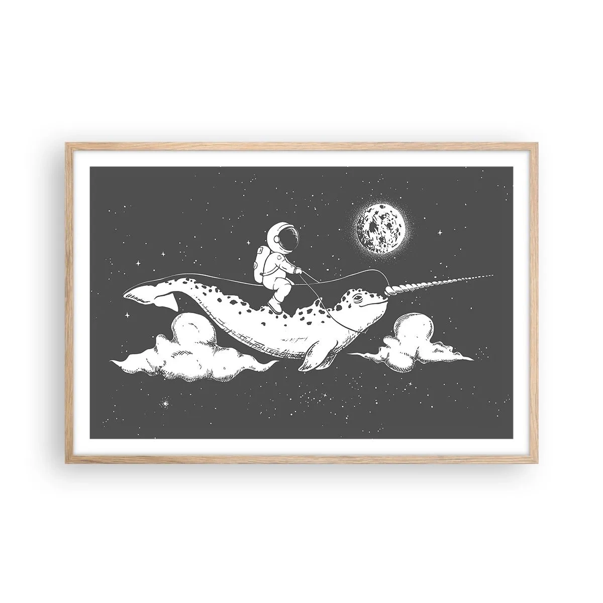 Póster en marco roble claro - Jinete espacial - 91x61 cm