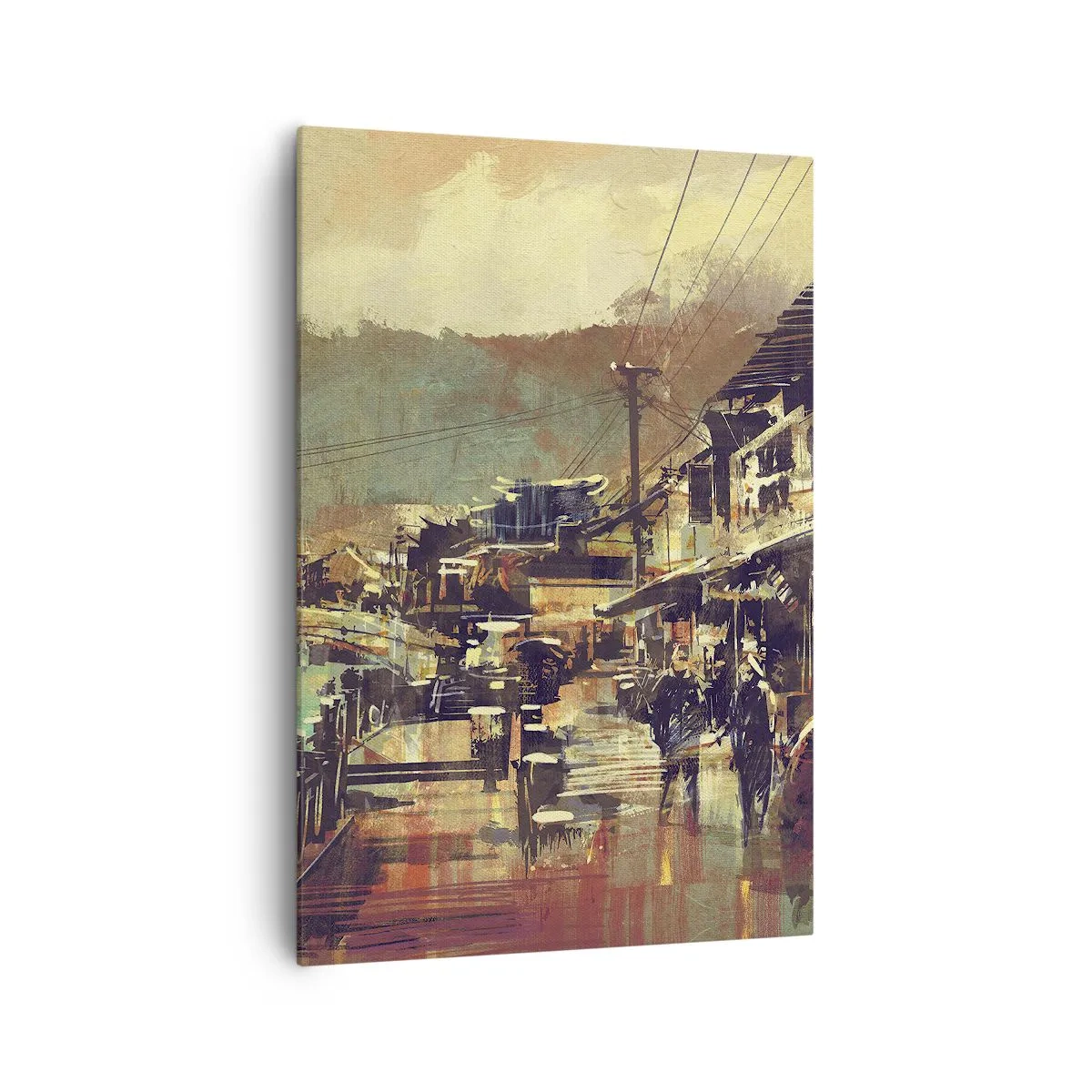 Cuadro sobre lienzo - Impresión de Imagen - Un pueblo con un puente y calles de estilo artístico. - 70x100cm - La vida como riqueza de grises - Decoración de pared moderna para salón y dormitorio ARTTOR