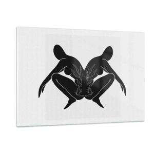 Cuadro sobre vidrio - Impresiones sobre Vidrio - Figuras negras que forman un corazón simétrico sobre un fondo blanco. - 120x80cm - Un alma compartida - Decoración de pared moderna para salón y dormitorio ARTTOR