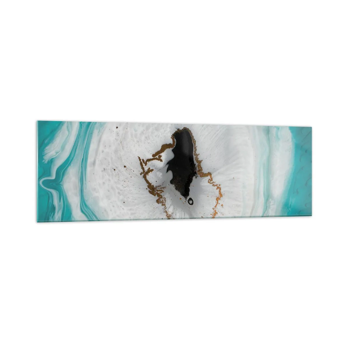 Cuadro sobre vidrio - Impresiones sobre Vidrio - Motivo de geoda abstracta en tonos turquesa, blanco y dorado. - 160x50cm - Para acceder al interior - Decoración de pared moderna para salón y dormitorio ARTTOR