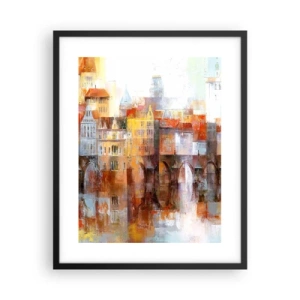 Póster en marco negro - Puente y ciudad - 40x50 cm