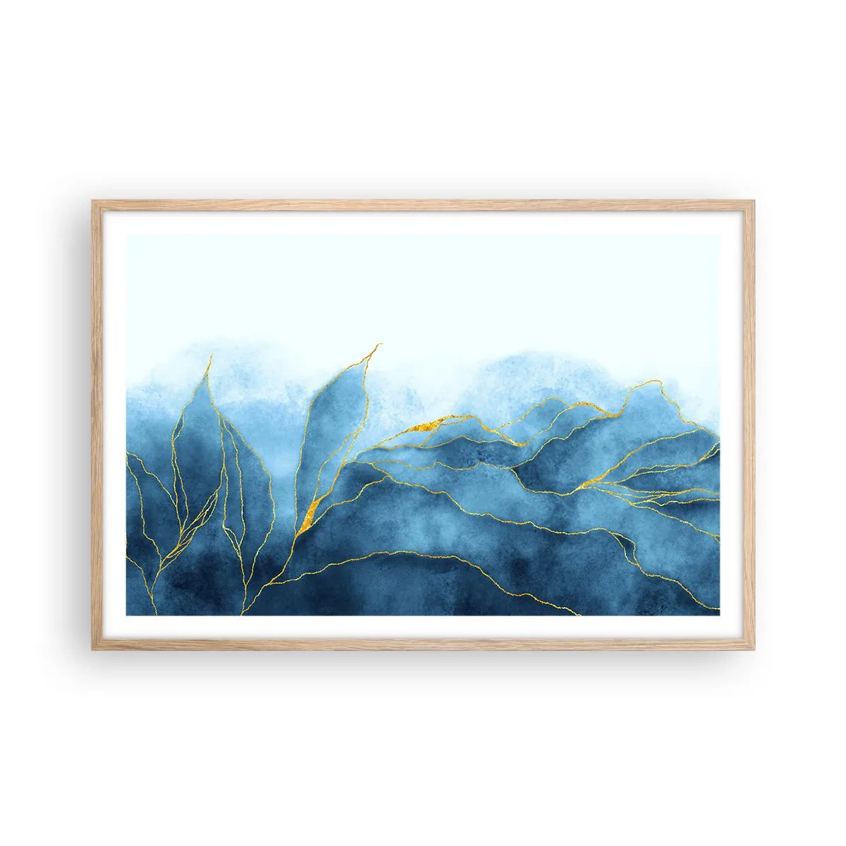 Póster en marco roble claro - Oro y azul - 91x61 cm