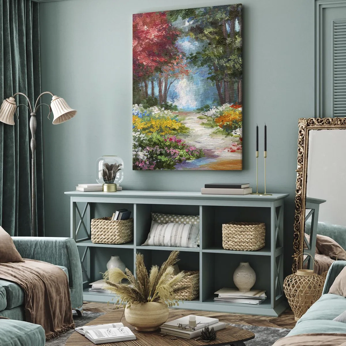 Cuadro sobre lienzo - Impresión de Imagen - Jardín forestal, bosque floral - 45x80 cm