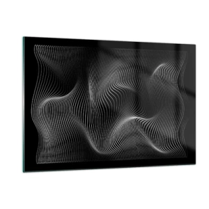 Cuadro sobre vidrio - Impresiones sobre Vidrio - Líneas blancas hipnóticas que ondulan sobre un fondo negro - 120x80cm - La danza de la luz en el espacio - Decoración de pared moderna para salón y dormitorio ARTTOR