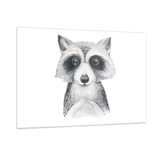 Cuadro sobre vidrio - Impresiones sobre Vidrio - Retrato de un perro mapache en blanco y negro - 120x80cm - Un momento para la emoción - Decoración de pared moderna para salón y dormitorio ARTTOR