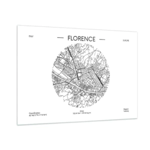 Cuadro sobre vidrio - Impresiones sobre Vidrio - Florencia en forma de mapa estilizado con una red de calles - 100x70cm - Anatomía de Florencia - Decoración de pared moderna para salón y dormitorio ARTTOR