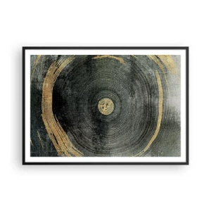 Póster en marco negro - Círculos concéntricos con acentos dorados. - 100x70cm - Cambio y perpetuidad - Decoración de pared moderna para salón y dormitorio ARTTOR