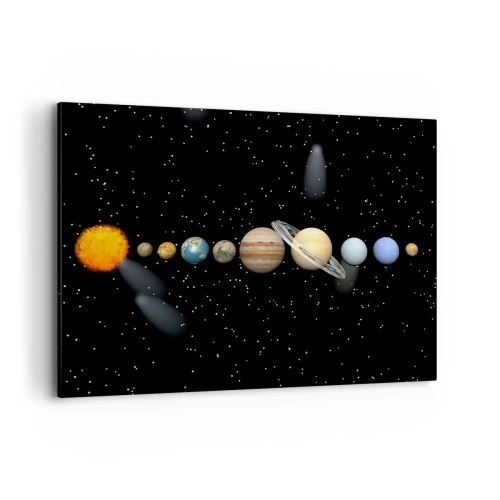 Cuadro sobre lienzo - Impresión de Imagen - El sistema solar con planetas sobre un fondo de estrellas en el espacio. - 120x80cm - Los planetas en armonía - Decoración de pared moderna para salón y dormitorio ARTTOR