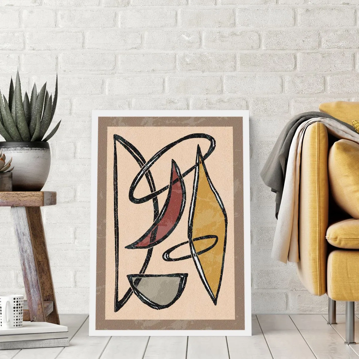 Póster - Composición geométrica abstracta en tonos beige y negro. - 50x70cm - Composición: arcos y óvalos - Decoración de pared moderna para salón y dormitorio ARTTOR