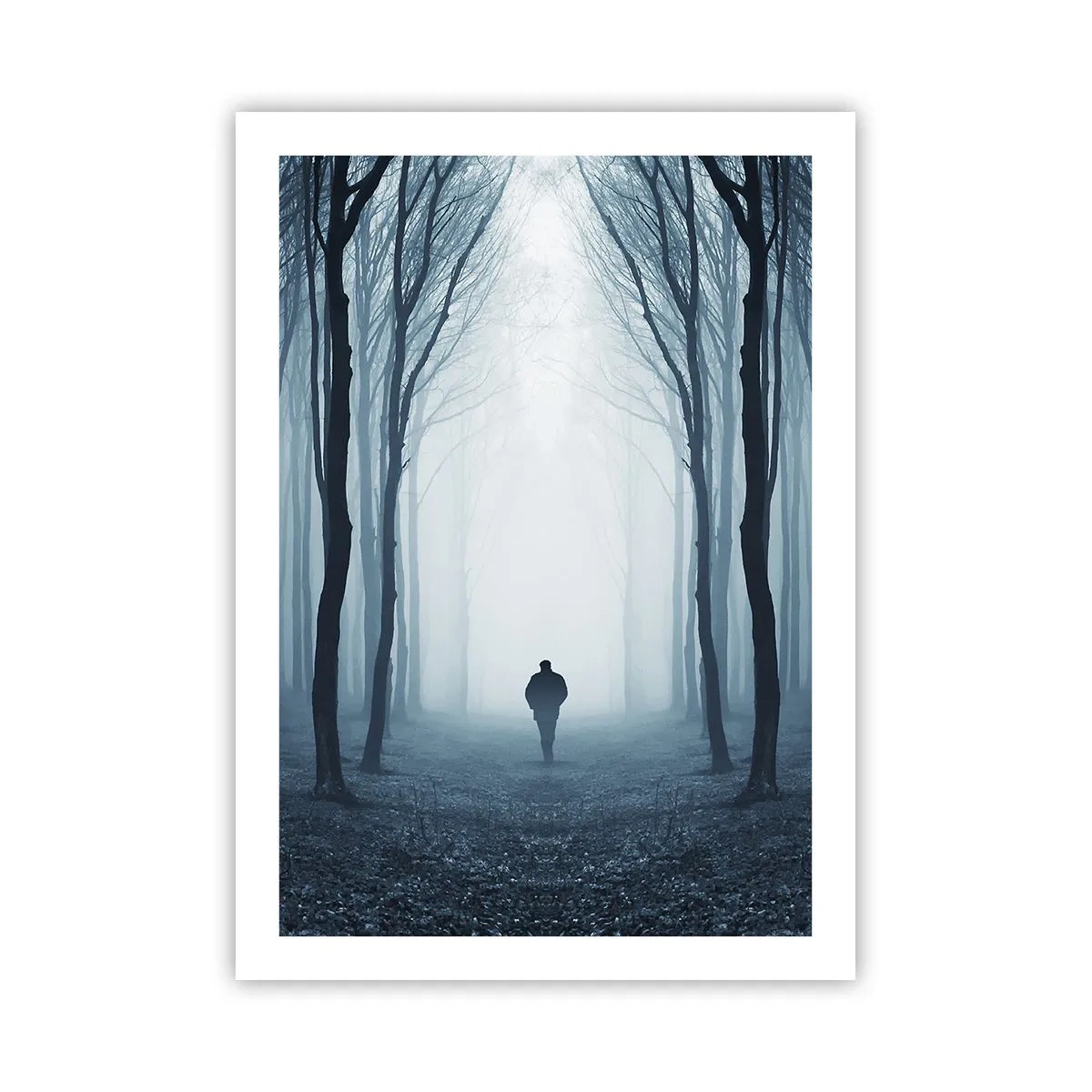 Póster - Un hombre en un bosque brumoso, rodeado de árboles. - 50x70cm - Alto y claro - Decoración de pared moderna para salón y dormitorio ARTTOR