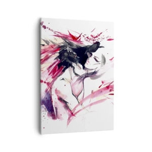 Cuadro sobre lienzo - Impresión de Imagen - Retrato abstracto de una mujer con acentos rojos dinámicos. - 50x70cm - La plenitud del amor - Decoración de pared moderna para salón y dormitorio ARTTOR