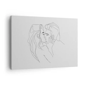 Cuadro sobre lienzo - Impresión de Imagen - El contorno de una pareja besándose sobre un fondo claro. - 70x50cm - Alineados - Decoración de pared moderna para salón y dormitorio ARTTOR