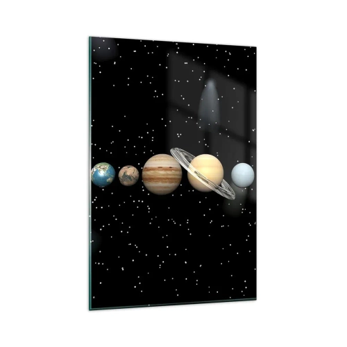 Cuadro sobre vidrio - Impresiones sobre Vidrio - El sistema solar con planetas sobre un fondo de estrellas en el espacio. - 80x120cm - Los planetas en armonía - Decoración de pared moderna para salón y dormitorio ARTTOR
