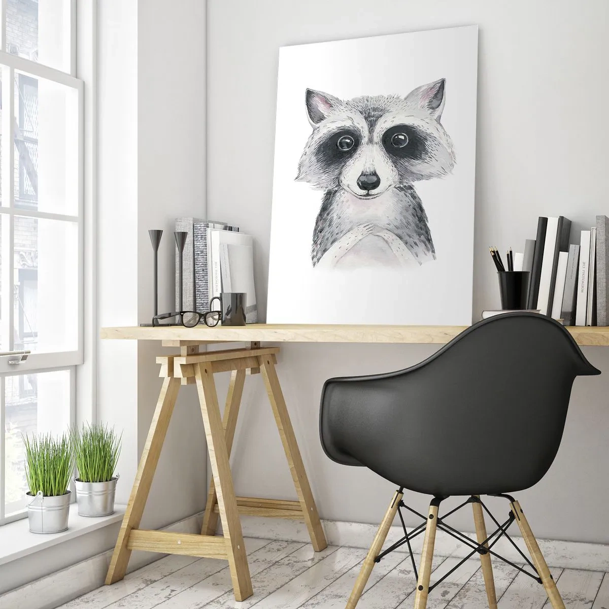 Cuadro sobre vidrio - Impresiones sobre Vidrio - Retrato de un perro mapache en blanco y negro - 50x70cm - Un momento para la emoción - Decoración de pared moderna para salón y dormitorio ARTTOR