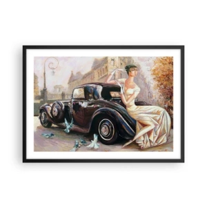 Póster en marco negro - Mujer retro junto a un coche clásico - 70x50cm - Elegancia retro - Decoración de pared moderna para salón y dormitorio ARTTOR