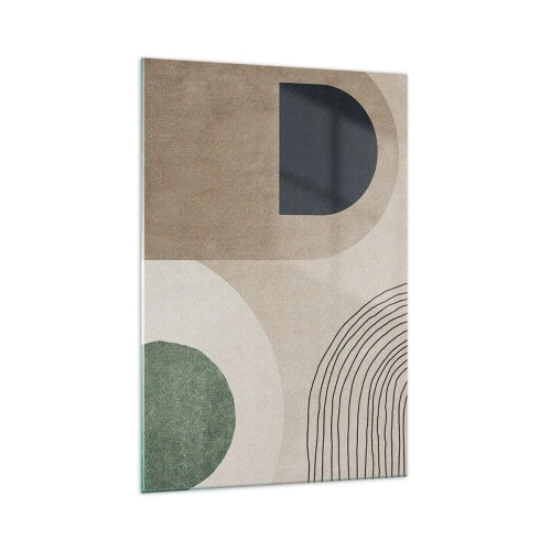 Cuadro sobre vidrio - Impresiones sobre Vidrio - Formas geométricas en tonos beige y verde. - 70x100cm - La delicadeza de un óvalo - Decoración de pared moderna para salón y dormitorio ARTTOR