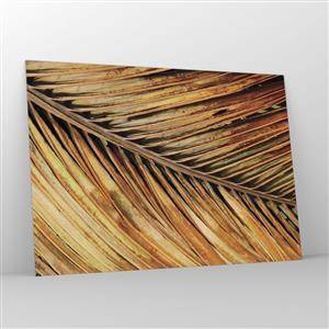 Cuadro sobre vidrio - Impresiones sobre Vidrio - Primer plano de hojas de palma secas y doradas - 100x70cm - Oro de coco - Decoración de pared moderna para salón y dormitorio ARTTOR