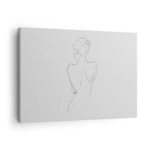 Cuadro sobre lienzo - Impresión de Imagen - Una línea de contorno que muestra una silueta femenina sobre un fondo claro. - 70x50cm - Música del cuerpo - Decoración de pared moderna para salón y dormitorio ARTTOR