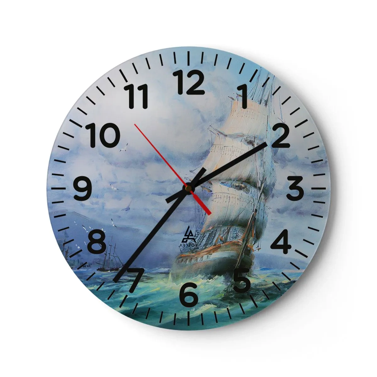 Reloj de pared - Reloj de vidrio - Viento en popa - 30x30 cm